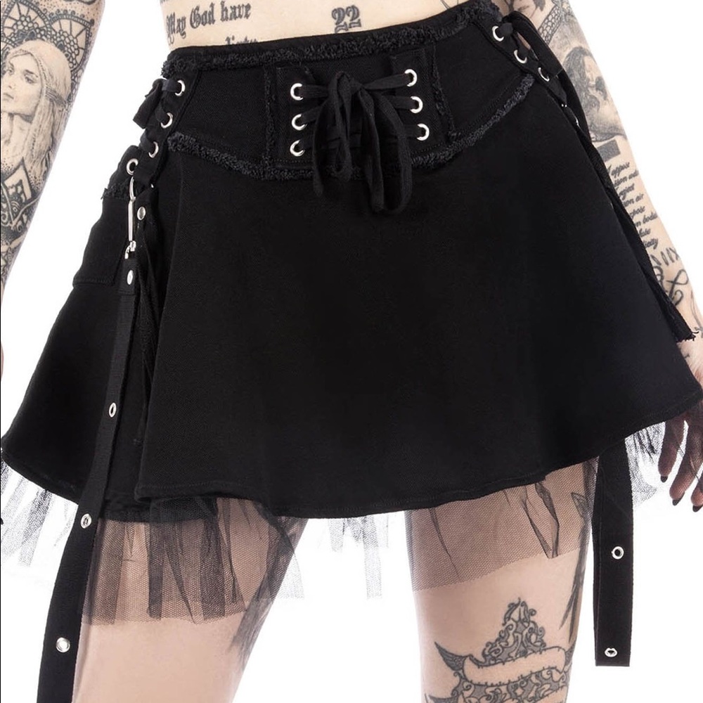 Black Lace-Up Mini Skirt